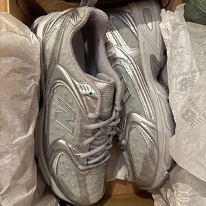 New Balance 530 Polka Dot Metallic Silver Sneakers Raincloud